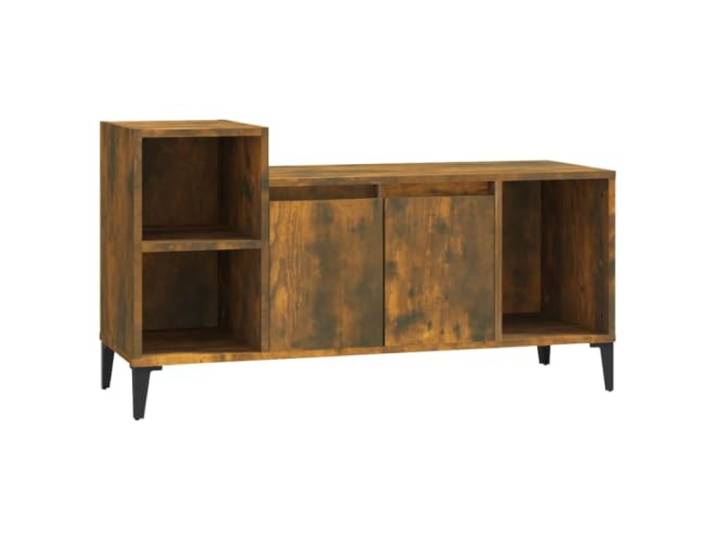 KUPTYERFG TV-Schrank Räuchereiche 100x35x55 cm Holzwerkstoff Lowboard Stabiles Mediencenter aus Holzwerkstoff und Eisen im Wohnzimmer mit Türen, Fächern und zuverlässigem Kippschutz.