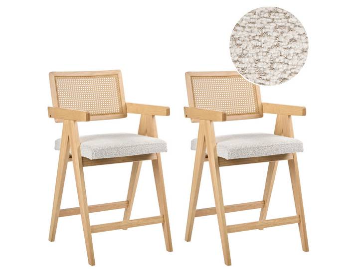 Beliani Barstuhl 2er-Set Holz Hellbraun/Beige Ava, 55x102x65 cm, Esszimmer, Barmöbel, Barhocker