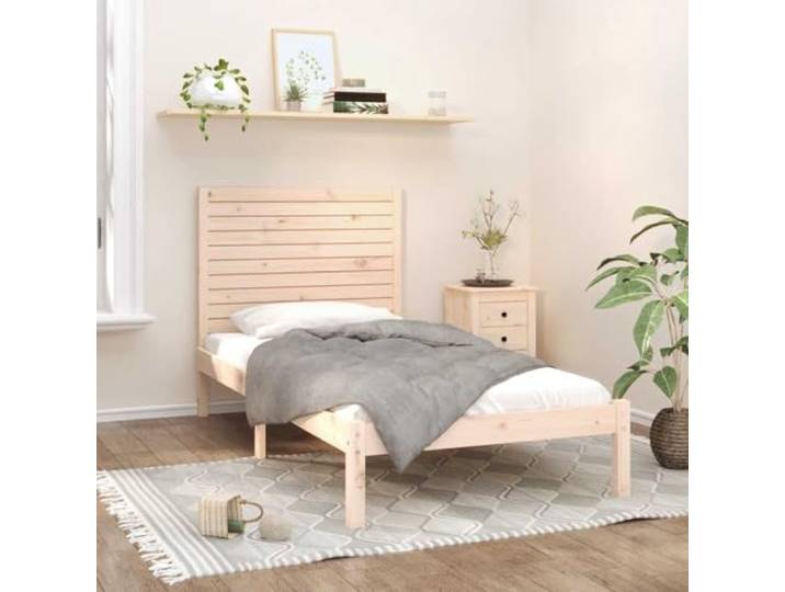 RJPLMFV Bettgestell, 90 x 200 cm, Massivholz, Kiefer Lattenrost inklusive, bequemes Kopfteil, robuste und stabile Struktur, zeitloses Design
