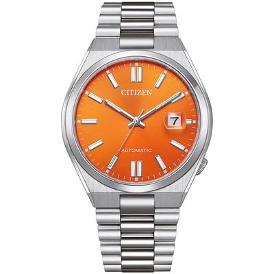 Automatikuhr CITIZEN "TSUYOSA 60 H", silber (silberfarben, orange), Armbanduhren, Damen, Automatikuhr, Armbanduhr, Damenuhr, Herrenuhr, Edelstahlarmband, Saphirglas, Datum
