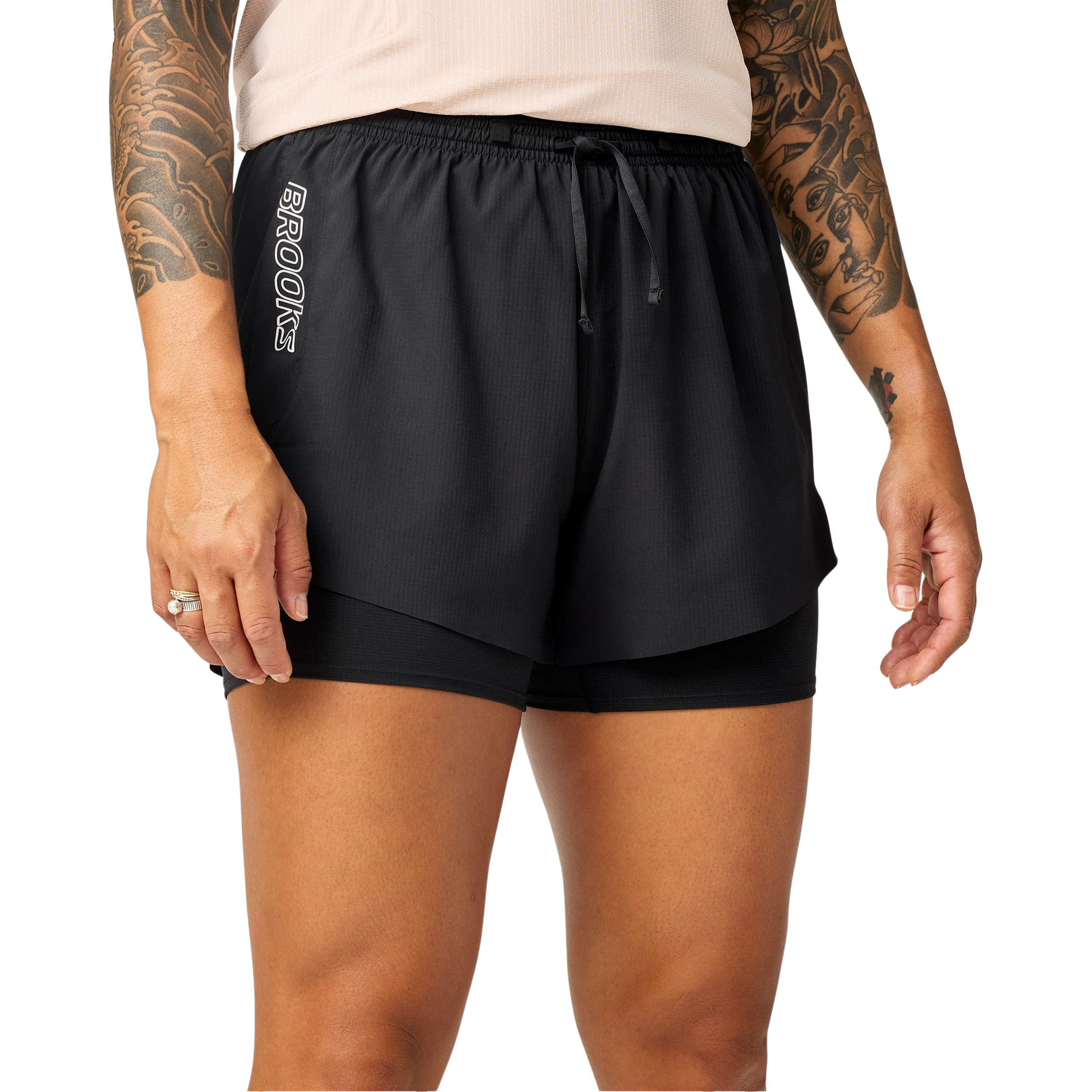 Brooks Cascadia 2-in-1 Damen Laufhose schwarz Größe L Trailrunning Geruchsneutralisierend