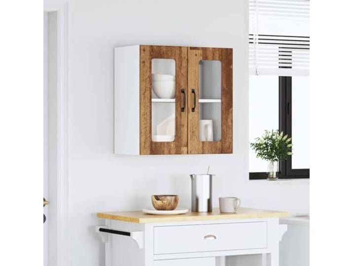 KTHLBRH Küchenschrank Lucca mit Glastür aus antikem Holz 60 x 31 x 60 cm, 70 kg maximale Kapazität, Wandmontage, leicht zu reinigen