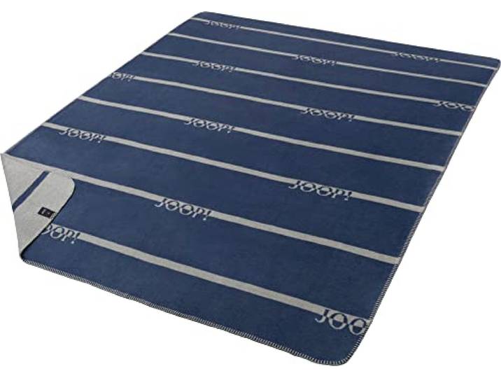 Joop! Wohndecke Logo Stripes Baumwollmischung Navy Größe 150x200 cm
