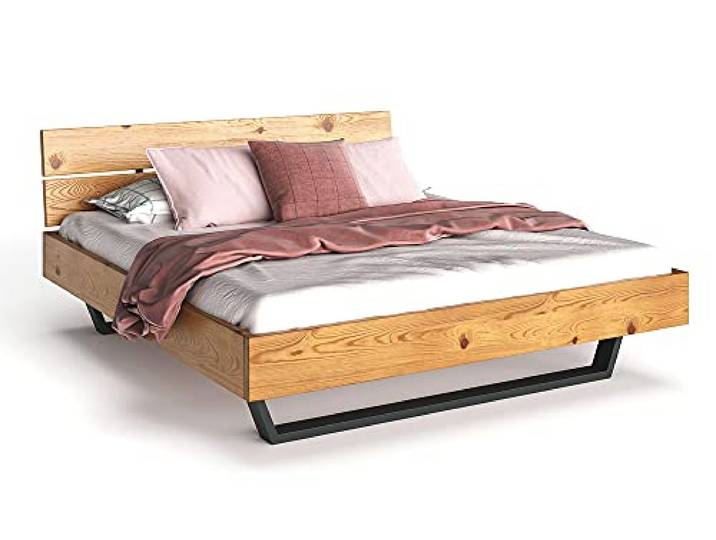 moebel-eins CURBY Massivholzbett Doppelbett Kufenbett mit Kopfteil aus massiver Thermo -Fichte, hochwertige Verarbeitung, einfacher Aufbau, Made in Germany, 180 x 200 cm, Natur