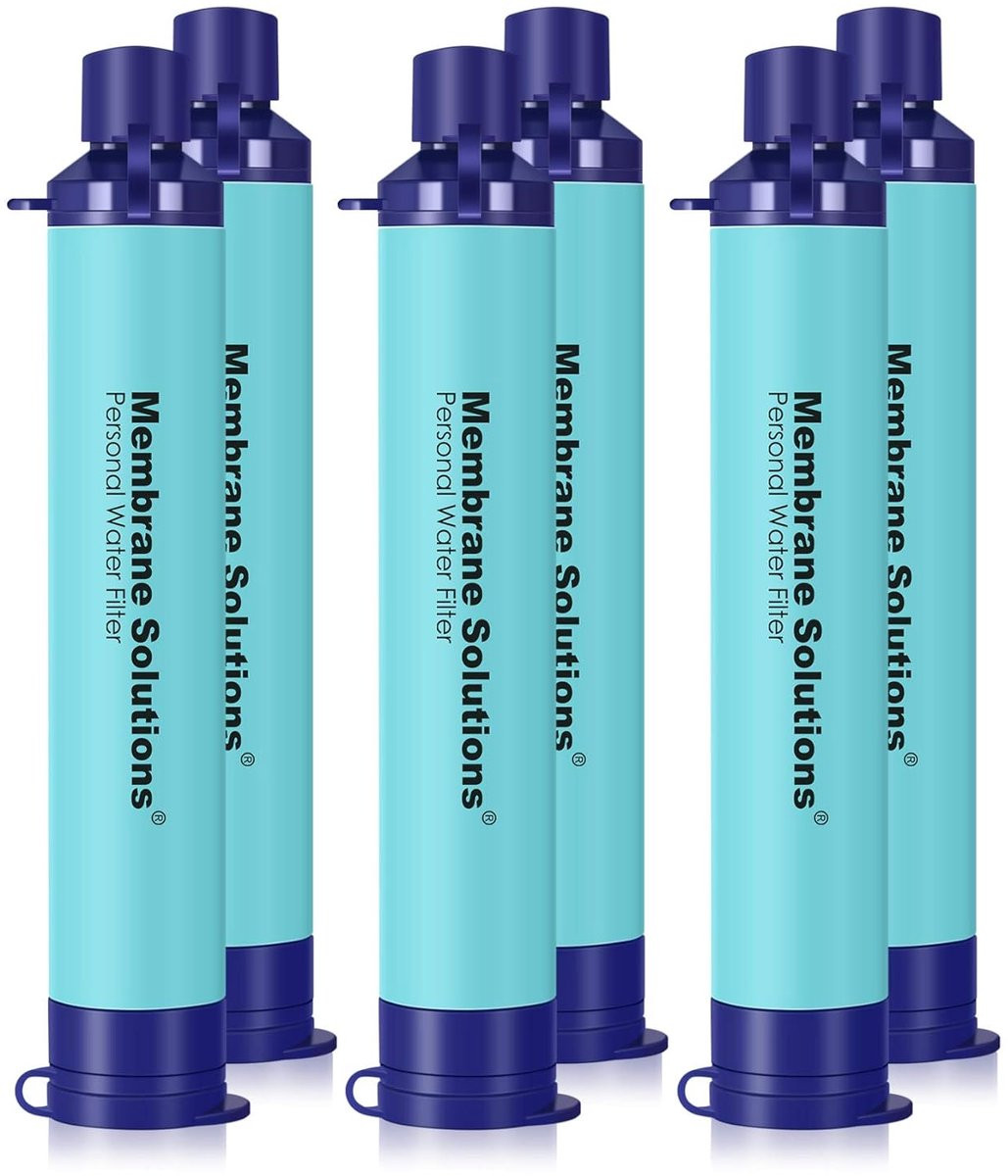 Draagbare waterfilter voor outdoor activiteiten, set van 6, blauw