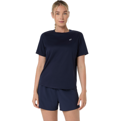 Laufshirt ASICS "ASICS CORE TOP", Damen, Gr. S, blau (midnight), Obermaterial: 100% Polyester, Shirts Laufshirt, Schnelltrocknend, Reflektierend, Leicht