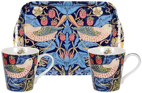 Morris & Co Strawberry Thief Blue Mug & Tray Set