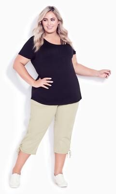 Plus Size Women's Cotton Cinch Capri by Avenue in Sand (Size 14)
