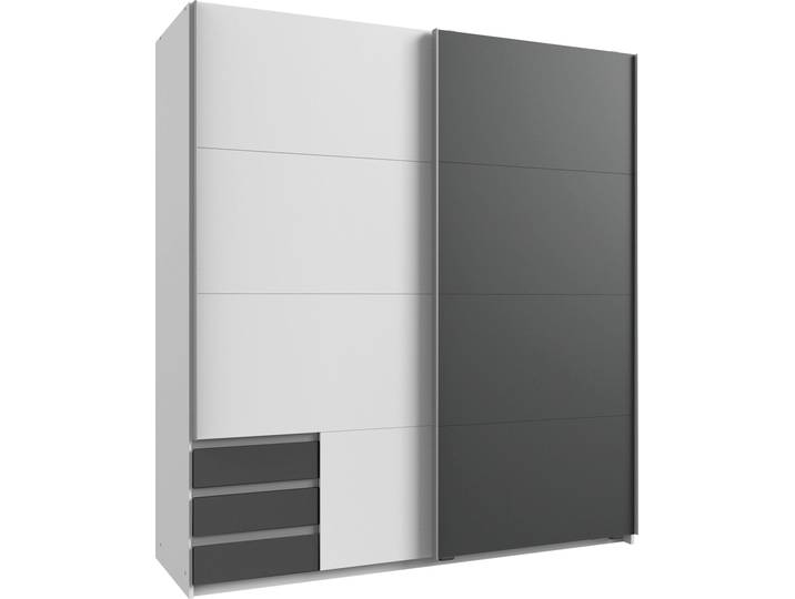 Schwebetürenschrank WIMEX Emden , weiß (weiß, graphitfarben), B:180cm H:198cm T:64cm, Schränke, Schwebetürenschrank, Mit Außenschubkästen