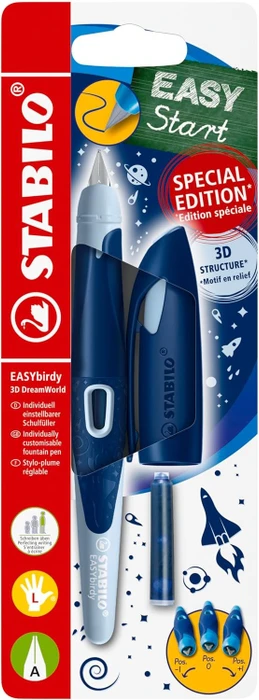 STABILO EASYbirdy 3D DreamWorld Special Edition für Linkshänder, mit Anfängerspitze, blau, 1 Stk