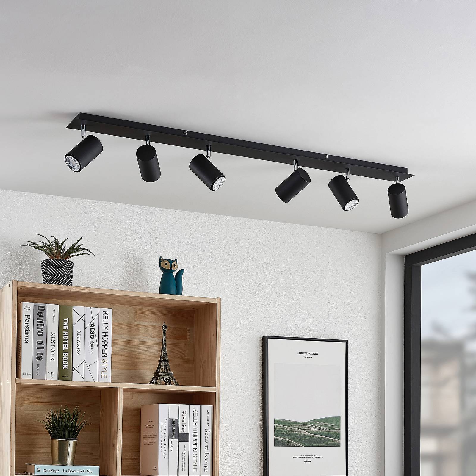 Lindby Deckenstrahler Joffrey, 116 cm, schwarz, 6-flg., GU10 Joffrey Lindby, dimmbar, schwarz, für Wohn- / Esszimmer, Metall, Modern, Strahler