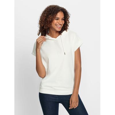Kapuzenshirt CASUAL LOOKS "Kapuzen-Shirt", Damen, Gr. 44, beige (ecru), 50% Baumwolle, 50% Polyester, unifarben, Shirts Kapuzenshirt