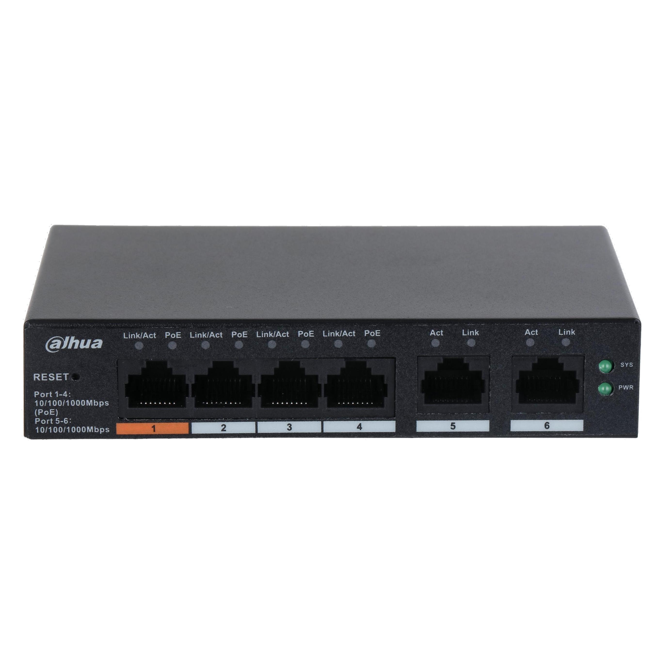 Dahua Switch||CS4006-4GT-60|Type L2|Desktop/pedestal|PoE ports 4|60 Watts|DH-CS4006-4GT-60 (6 Ports) (DH-CS4006-4GT-60)