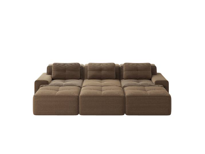 Canapé Modulaire D'Angle Sans Cadre En Velours Côtelé Marron Avec Fonction Canapé-lit Et 3 Poufs