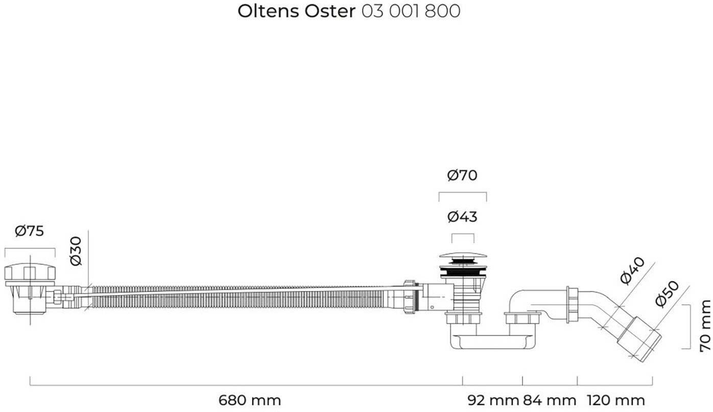 OLTENS Oster automatischer Badewannensiphon mit Drehknopf, Badewannen, 03001800, gold glänzend