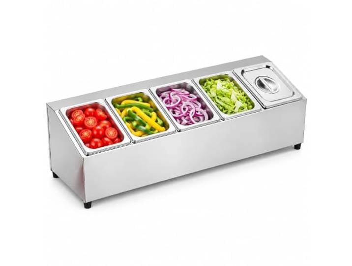 Relaxdays Bac à ingrédients\, argenté station gastro\, pizza\, 5 compartiments\, 21\,5 x 86 x 22\,5 cm\, GN 1/6\, inox