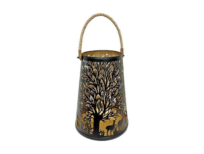 Laterne Dameco Forest 41 cm Gold/Schwarz , schwarz (goldfarben, schwarz), B:26cm H:41cm T:26cm, Metall, Mobilleuchten, Laterne