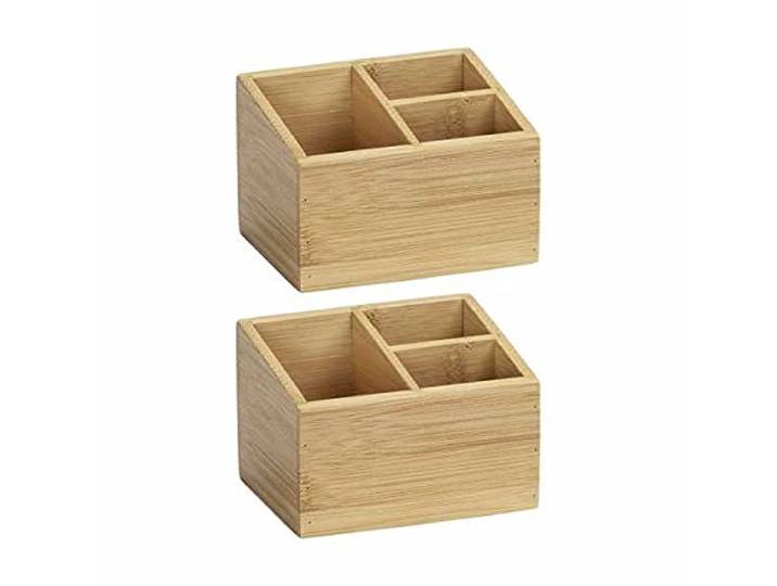 WENKO Organisateur Bambou Modèle Terra 3 Compartiments 2 pièces Boîte de Rangement Salle de Bain Rangement cosmétique et Accessoires Bambou Brun DIM 12 x 8\,5 x 9 cm