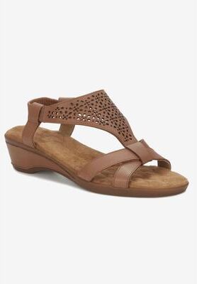 Women's Kitsy Wedge Sandal by Ros Hommerson in Luggage Leather (Size 11 M)