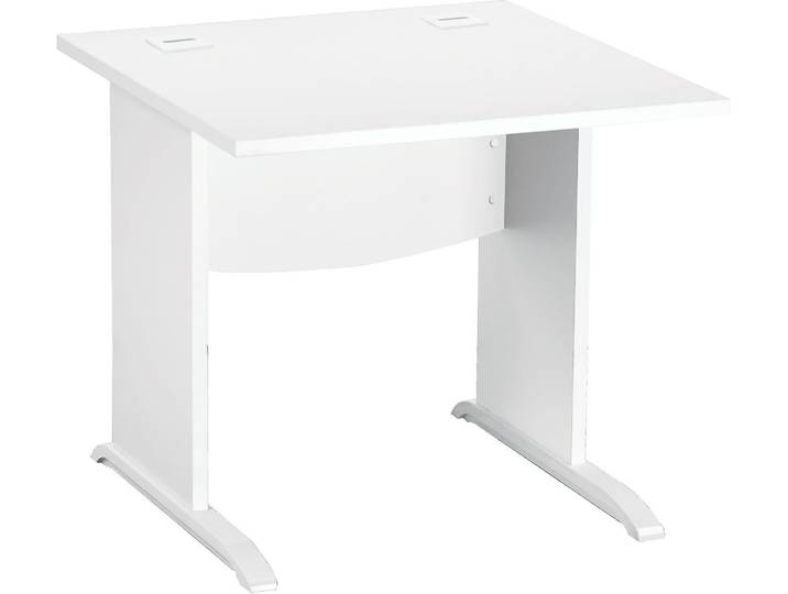 Bureau droit Excellens Bois L 80 cm piètement bois en L blanc - - Bruneau