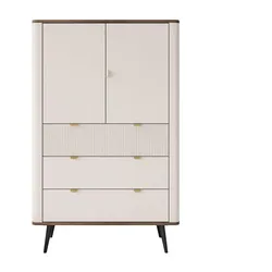 HIGHBOARD mit Schubladen AUTUMN 2D3S mit geriffelter Front, Kaschmir / Nussbaum