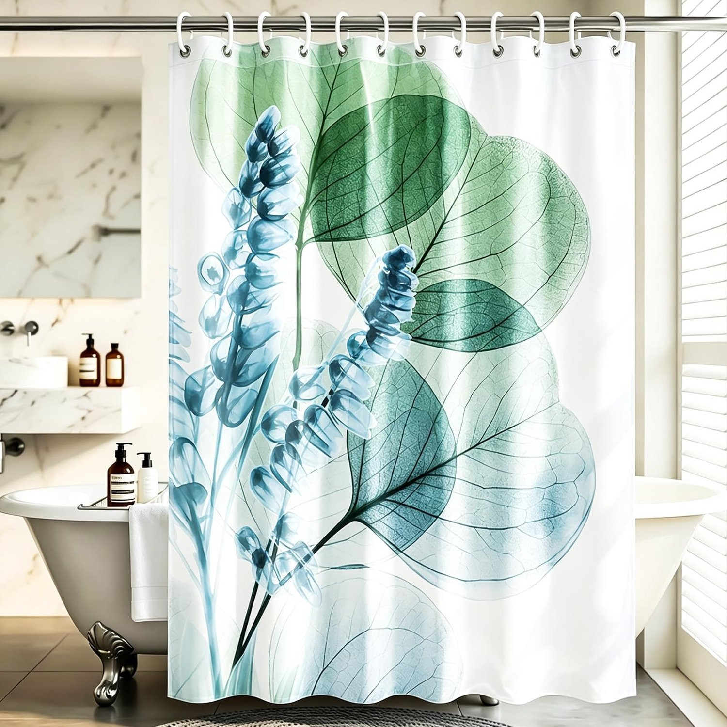 Famanu Douchegordijn met Natuurprint, Waterafstotend en Schimmelbestendig, 180 x 200 cm