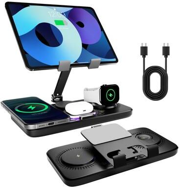 Shopalltechgadgets Wireless Charger Station 7 In 1, Multiple Devices For IPhone, IPad, AirPods, Apple Watch, Fast Charge, Night Lamp, Clock Wireless Charger Station 7 In 1, Multiple Devices For IPhone, IPad, AirPods, Apple Watch, Fast Charge, Night Lamp, 