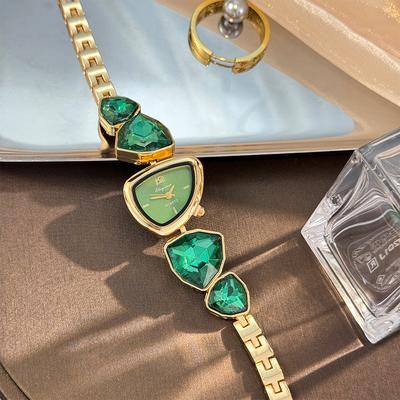Youfap Market Big Diamond Watch Light Luxury Niche Watch New Color Scheme Irregular Design Stylish Women Fashion Watch green