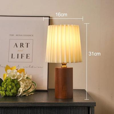 Inspired Living Retro Pleated Wooden Table Lamp USB LED Bedside Lamp With Warm White Light For Cozy Home Decor brown Color