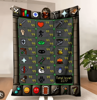 Inspire Curations OSRS Maxed 99 Skills Fleece Gaming Throw Blanket 3 150x200cm