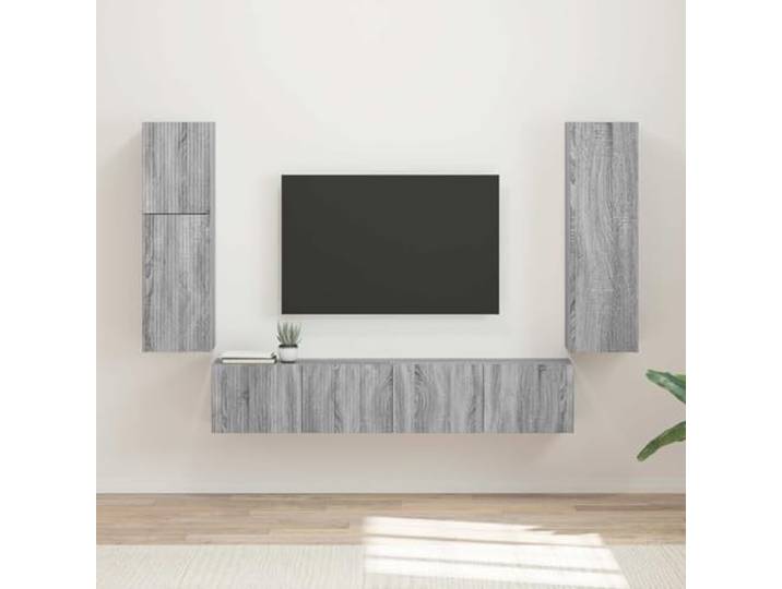 TV-Schrankset 4 stk Sonoma-Grau Holzwerkstoff Wandschrank Wohnzimmer Wandmontiert, flexible Positionierung, strapazierfähiger Holzwerkstoff, moderne Optik, einfache Montage