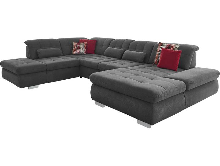 Ecksofa, Luxus-Microfaser, Anthrazit 382×124 cm, Ottomane Rechts, Bettfunktion & Sitztiefenverstellung, Modern, DIE PLANBAR