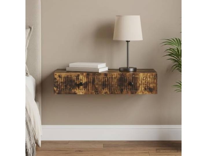 Wandmontierter Beistelltisch aus Ingenieurholz Geräucherte Eiche Optik Rechteckige Form, robustes Ingenieurholz, platzsparende Wandmontage, moderne Optik, einfache Reinigung