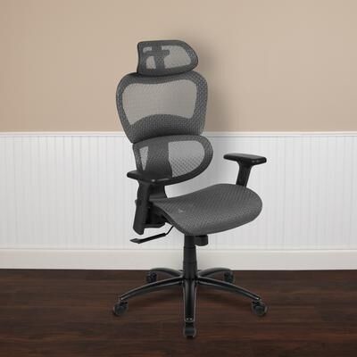Flash Furniture Ergonomic Mesh Office Chair with Synchro-Tilt, Headrest, Adjustable Pivot Arms