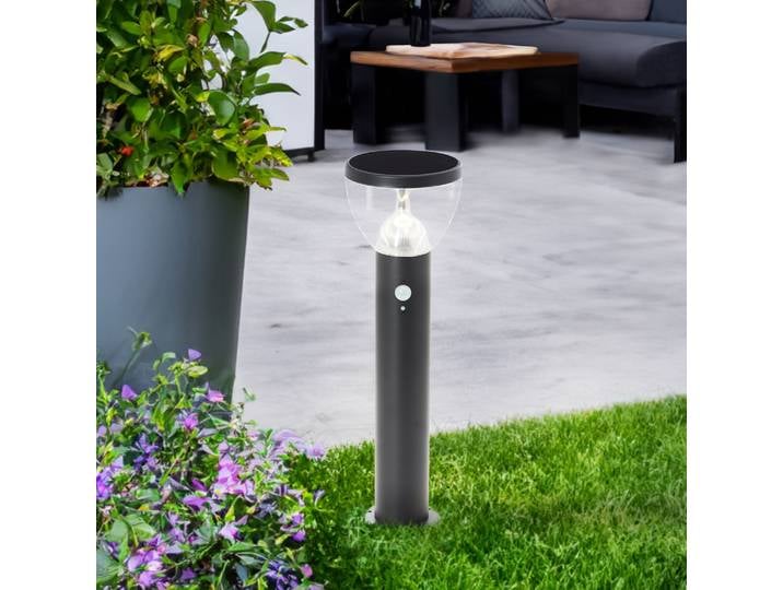 BRILLIANT Lampadaire solaire d'extérieur noir TULIP avec détecteur de mouvement 3W 430lm 3000K acier inoxydable/plastique