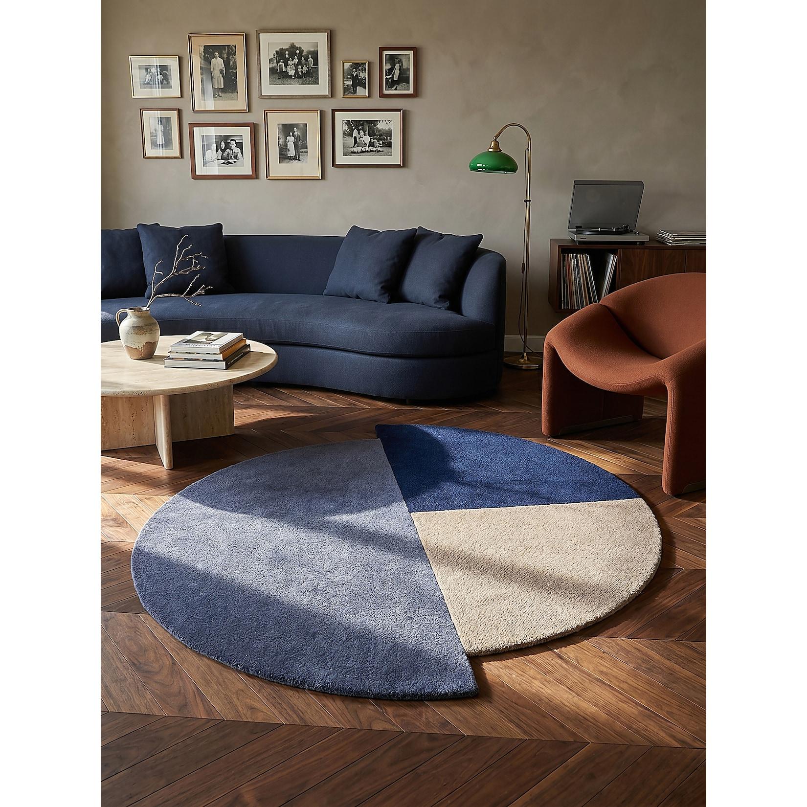 Wollteppich geometrisch Blau-Beige Ø150 cm - HALLEIN Kadima Design