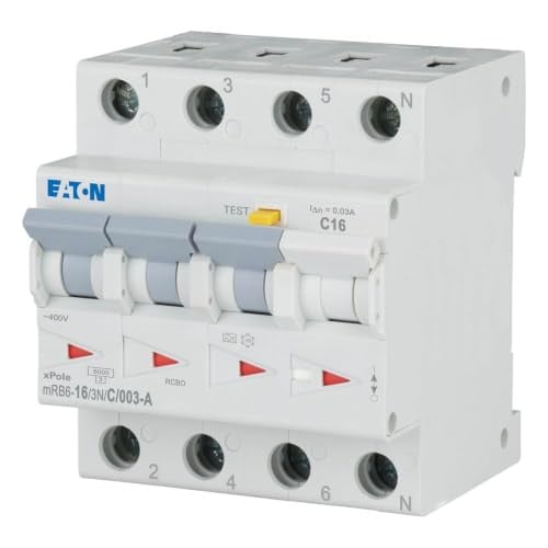 Eaton FI/LS-combinatieschakelaar 16A 30mA 3p met N, LS-Kennlijn C, FI-karakteristiek A