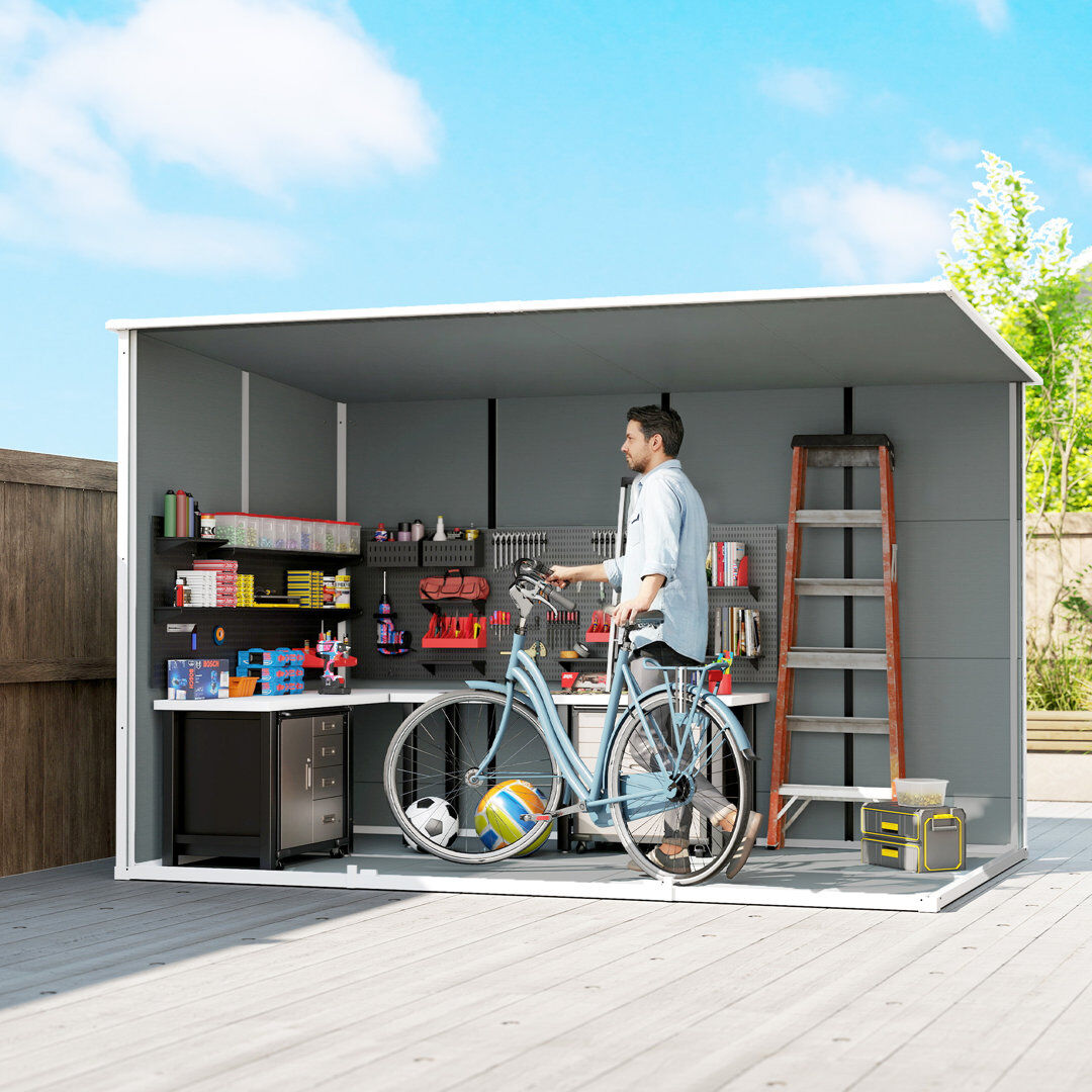 Outsunny 10 x 6 ft Plastic Garden Shed with Floor Double Windows Grey 303cm W X 183cm D X 197cm H
