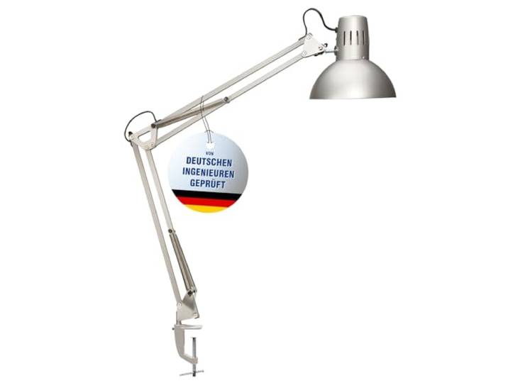 MAUL Klemmlampe silber MAULstudy E27 Tischlampe mit flexiblem Doppelarm