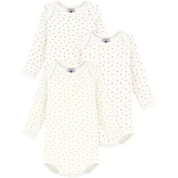 Petit Bateau 3er-Pack Bodys langarm Herzen, natur | mehrfarbig, 80