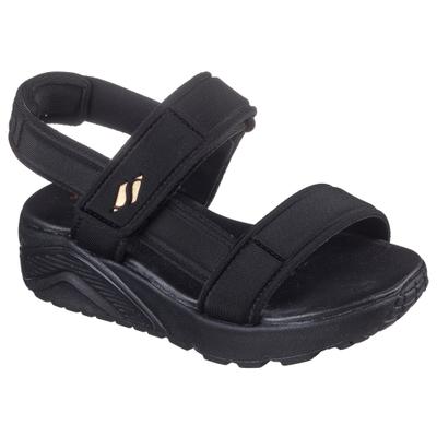 Sandale SKECHERS "UNO LITE SANDAL-SUNNY STAND", Mädchen, Gr. 33, Textil, schwarz, unifarben, Schuhe Sandale, Sommerschuh mit Plateausohle, Größenschablone zum Download