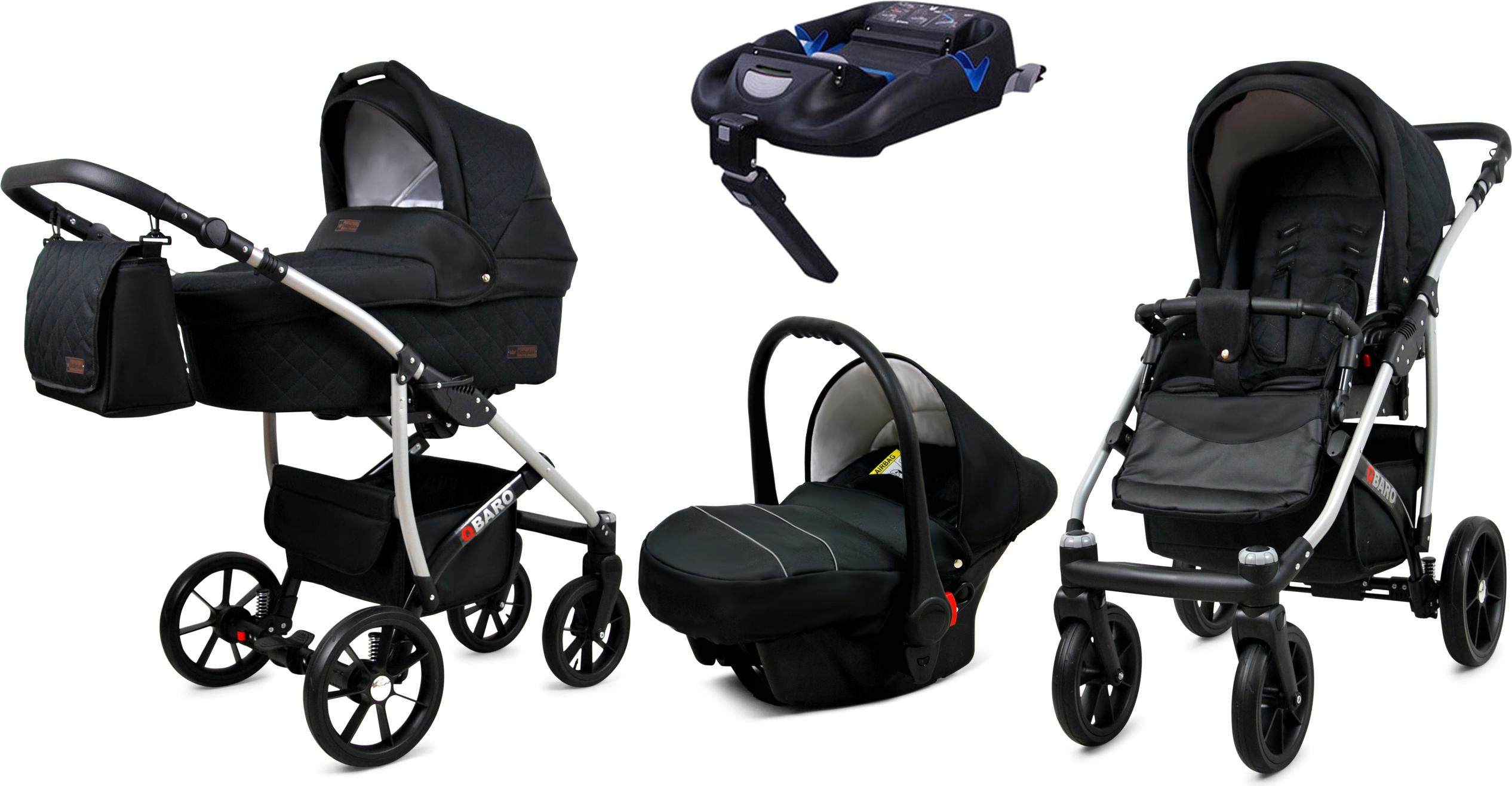 BabyLux Qbaro | 4in1 Kinderwagen Set | Onyx | Kombikinderwagen | Kinderwagenset | Isofix-Basiss
