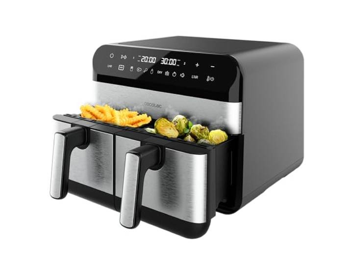 Cecotec Digitale Airfryer van 9L - Airfryer Cecofry Advance 9000 Inox. 2800W, 2 Bakken van 4,5L, Duale Temperatuur, Regelbare Temperatuur van 80-200 ºC, 7 Programma's, Multifunctioneel Aanraakpaneel