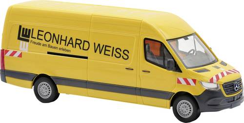 Busch 52641 H0 Bus Modell, Einsatzfahrzeug Modell Mercedes Benz Sprinter Kastenwagen, Leonhard Weiss, gelb mit schwarz/weißer