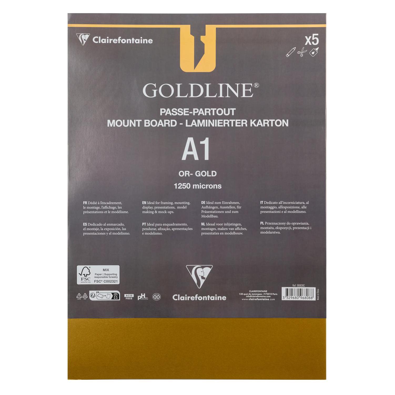 Clairefontaine Goldline Passepartoutkarton A1, 10 Bogen 1,25mm - Gold (10x) (96808C)
