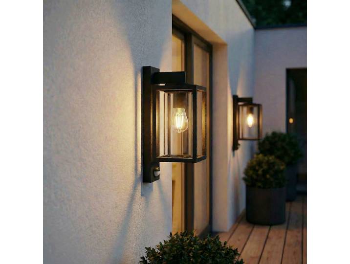 Lucande Außenwandlampe Ferda, 2er-Set, anthrazit Sensor IP44 - Terrasse - Modern - Aluminium - Einflammig