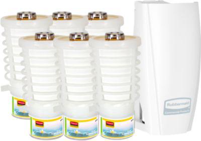 Duftspender Rubbermaid TCell 1.0, inkl. 6x Nachfüllflasche, Duftrichtung Relaxing Spa, für bis zu 90 Tage, B 73 x T 74 x H 150 mm, weiß