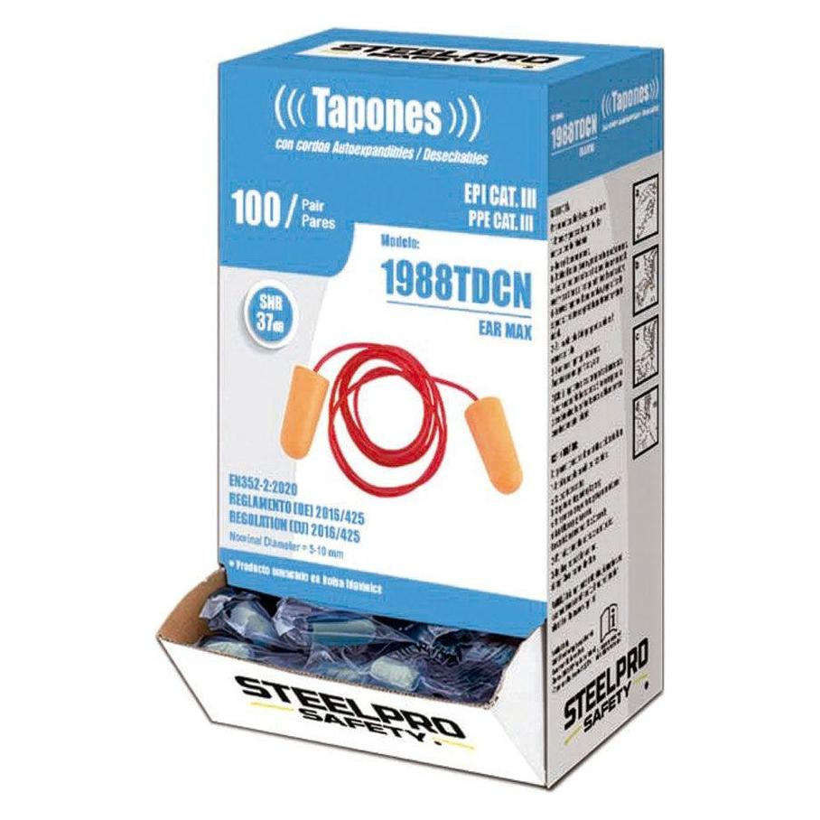 SteelPro Ear max disposable earplugs with cord, box 100 units (100x) (66090073)