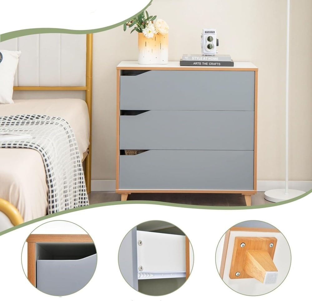 Giantex Cajonera gris con 3 cajones