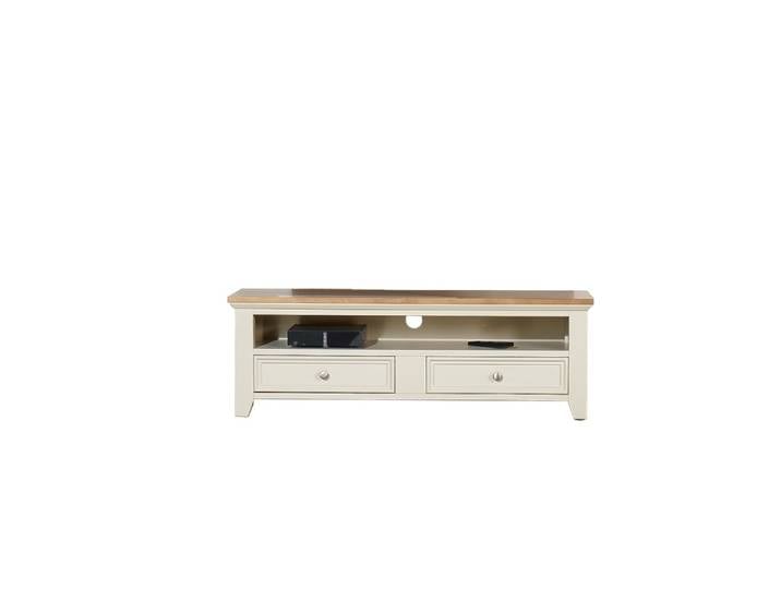 Meuble tv style en pin 2 tiroirs blanc